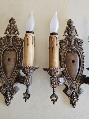 Ornate Pair Of Antique Lighted Wall Sconces